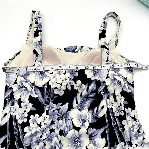 Mainstream Gray Black Floral Pleated Tankini Top Sz 16 - Picture 5 of 9